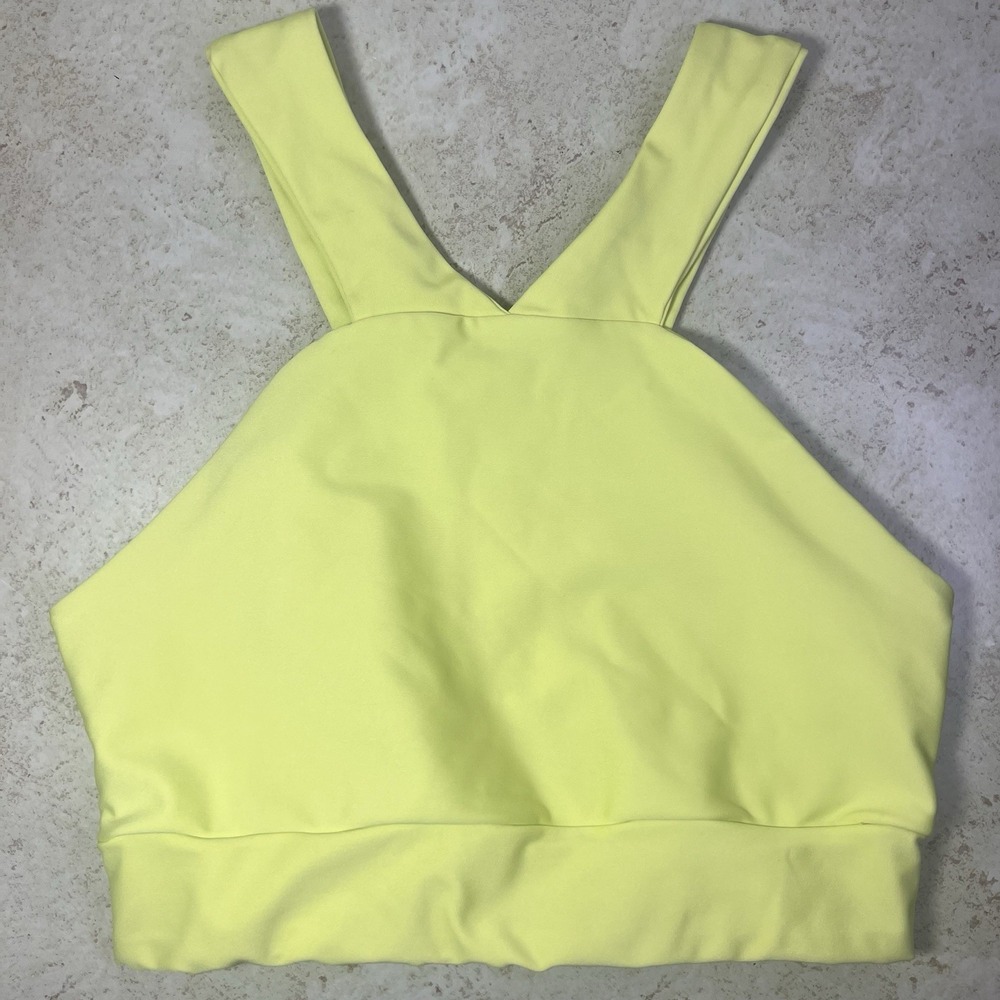 BECCO Neon Lime Green High Neck Sports Bra Size Small S Crop Top Workout Yoga